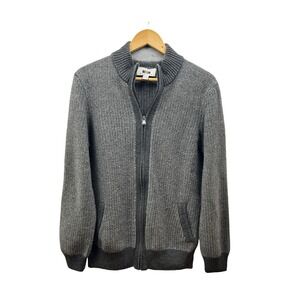 Joseph Abboud Full Zip Cardigan Sweater Mens L Gray Wool Blend Pockets Timeless